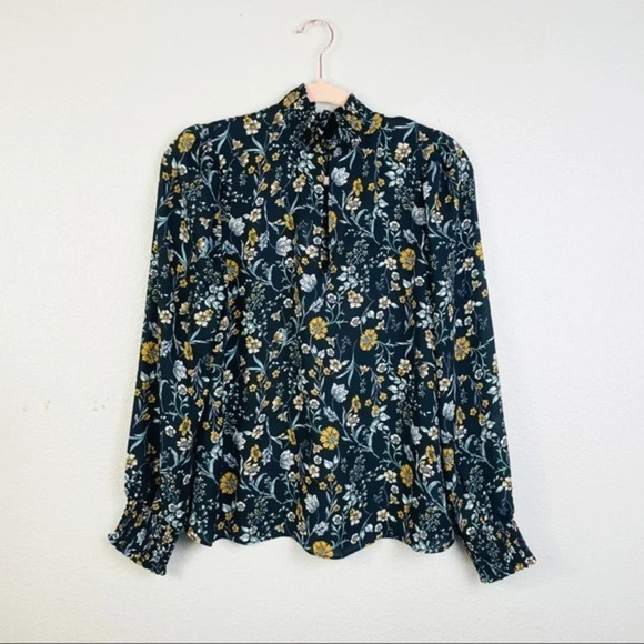 SOCIALITE Black Floral Long Sleeve Blouse Size Small - Picture 3 of 7